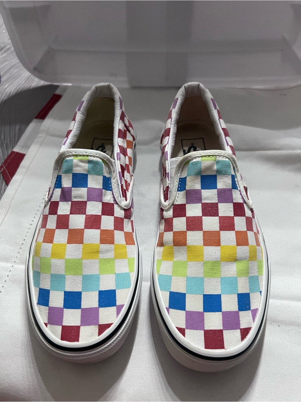 Vans Classic Slip-On Rainbow Checkerboard Canvas Shoes Men’s 7 Women’s 8.5 EUC